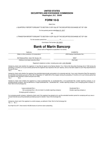 Thumbnail Bank of Marin Bancorp
 10-Q Quarterly Report FY2017 