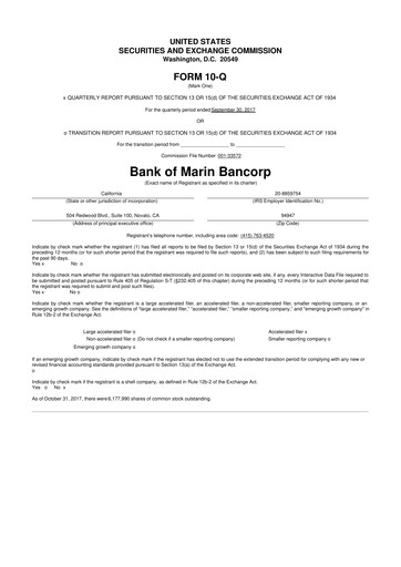 Thumbnail Bank of Marin Bancorp
 10-Q Quarterly Report FY2017 