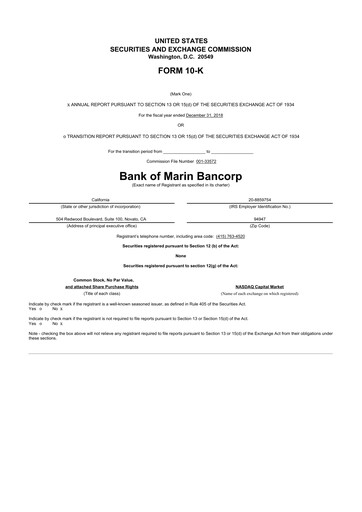 Thumbnail Bank of Marin Bancorp
 10-K Annual Report 2018