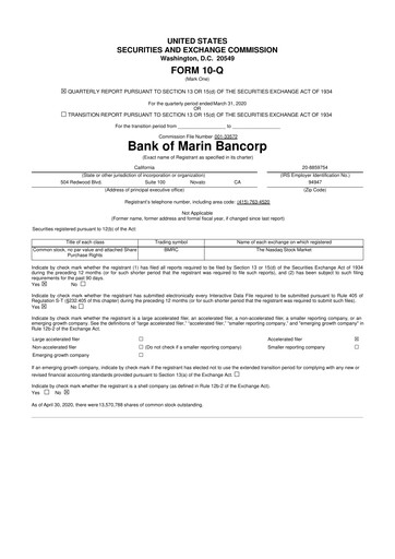 Thumbnail Bank of Marin Bancorp
 10-Q Quarterly Report FY2020 
