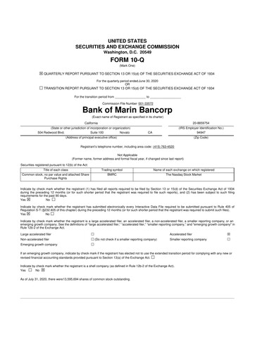 Thumbnail Bank of Marin Bancorp
 10-Q Quarterly Report FY2020 
