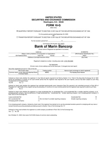 Thumbnail Bank of Marin Bancorp
 10-Q Quarterly Report FY2020 
