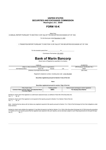 Thumbnail Bank of Marin Bancorp
 10-K Annual Report 2020