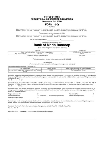 Thumbnail Bank of Marin Bancorp
 10-Q Quarterly Report FY2021 