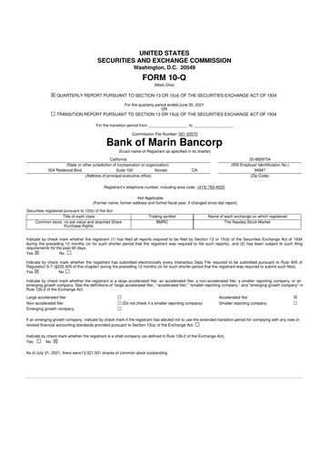 Thumbnail Bank of Marin Bancorp
 10-Q Quarterly Report FY2021 