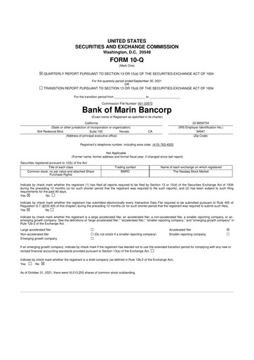 Thumbnail Bank of Marin Bancorp
 10-Q Quarterly Report FY2021 