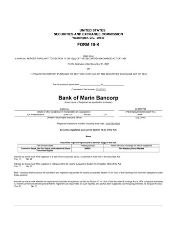 Thumbnail Bank of Marin Bancorp
 10-K Annual Report 2021