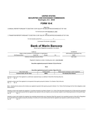 Thumbnail Bank of Marin Bancorp
 10-K Annual Report 2022