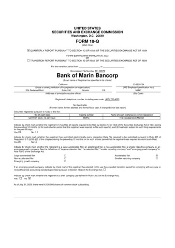 Thumbnail Bank of Marin Bancorp
 10-Q Quarterly Report FY2023 