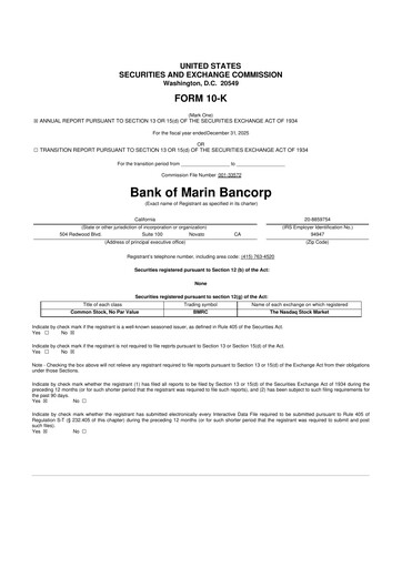 Thumbnail Bank of Marin Bancorp
 10-K Annual Report 2025