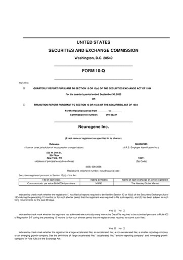 Miniature Neurogene 10-Q Rapport trimestriel 2025 