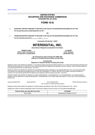 Thumbnail InterDigital
 10-Q Quarterly Report FY2011 