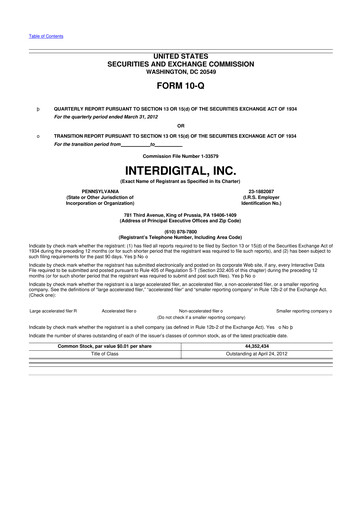 Thumbnail InterDigital
 10-Q Quarterly Report FY2012 