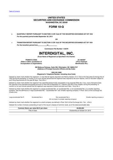 Thumbnail InterDigital
 10-Q Quarterly Report FY2012 