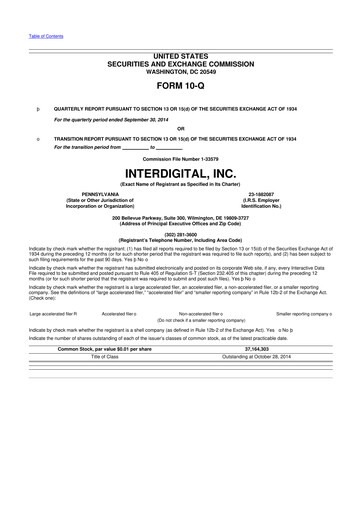 Thumbnail InterDigital
 10-Q Quarterly Report FY2014 