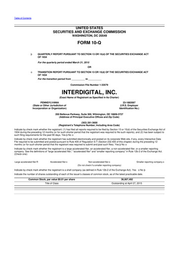 Thumbnail InterDigital
 10-Q Quarterly Report FY2015 