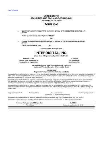 Thumbnail InterDigital
 10-Q Quarterly Report FY2015 