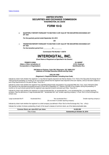 Thumbnail InterDigital
 10-Q Quarterly Report FY2016 