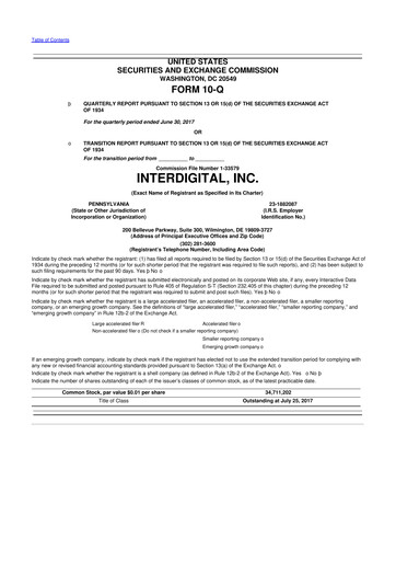 Thumbnail InterDigital
 10-Q Quarterly Report FY2017 