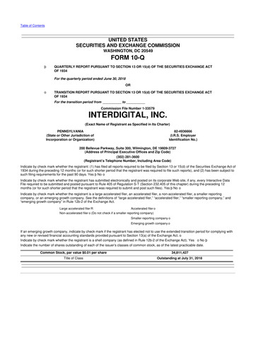 Thumbnail InterDigital
 10-Q Quarterly Report FY2018 