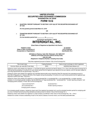 Thumbnail InterDigital
 10-Q Quarterly Report FY2019 