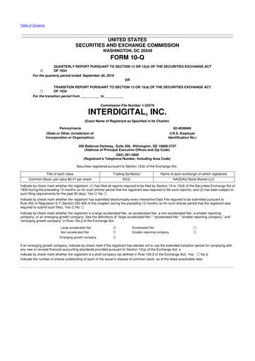 Thumbnail InterDigital
 10-Q Quarterly Report FY2019 