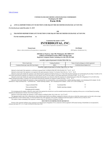 Thumbnail InterDigital
 10-K Annual Report 2019