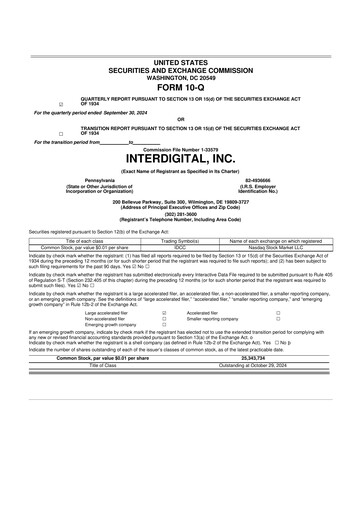 Thumbnail InterDigital
 10-Q Quarterly Report FY2024 