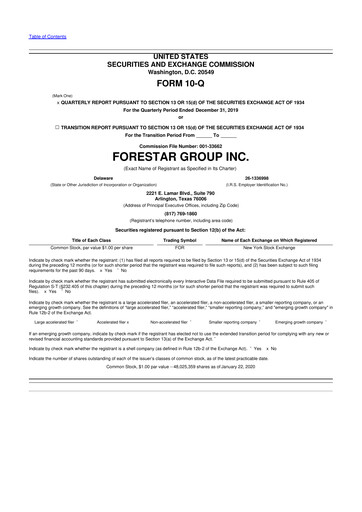 Thumbnail Forestar Group
 10-Q Quarterly Report FY2020 