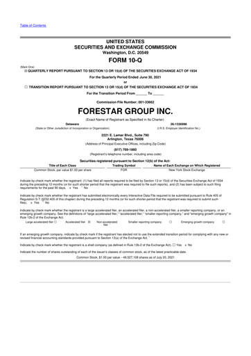 Thumbnail Forestar Group
 10-Q Quarterly Report FY2021 