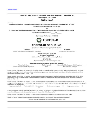 Thumbnail Forestar Group
 10-Q Quarterly Report FY2022 