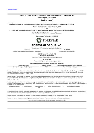 Thumbnail Forestar Group
 10-Q Quarterly Report FY2024 