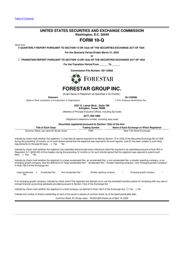 Thumbnail Forestar Group
 10-Q Quarterly Report FY2025 