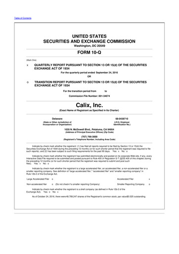 Thumbnail Calix 10-Q Quarterly Report FY2016 