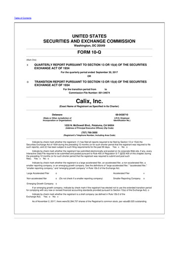 Thumbnail Calix 10-Q Quarterly Report FY2017 