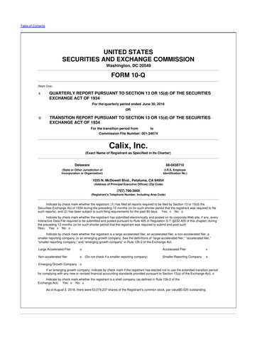 Thumbnail Calix 10-Q Quarterly Report FY2018 