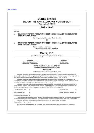 Thumbnail Calix 10-Q Quarterly Report FY2019 