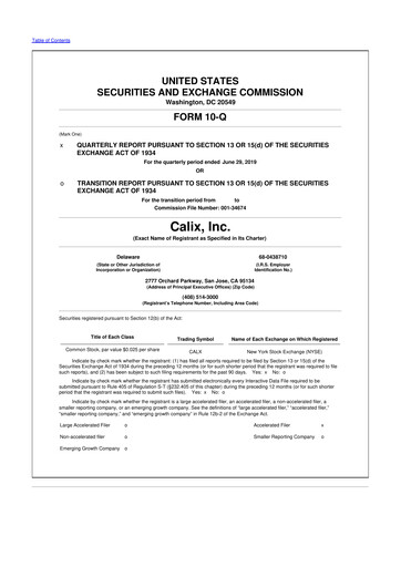Thumbnail Calix 10-Q Quarterly Report FY2019 