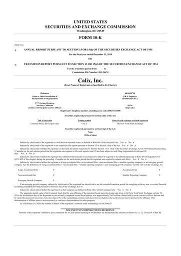 Thumbnail Calix 10-K Annual Report 2019