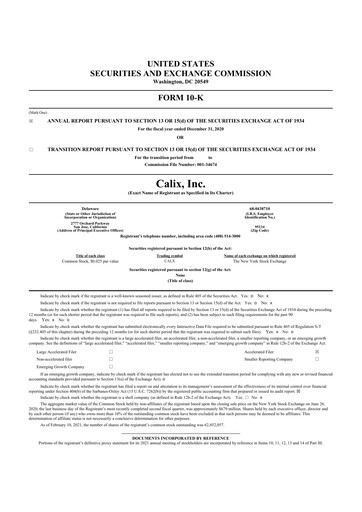 Thumbnail Calix 10-K Annual Report 2020