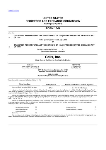Thumbnail Calix 10-Q Quarterly Report FY2022 