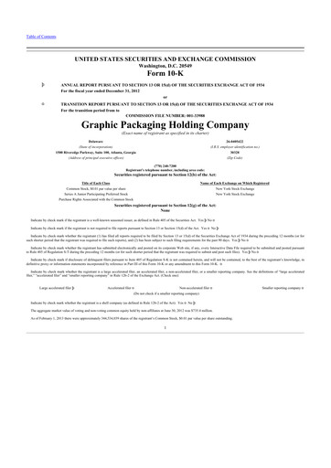 Thumbnail Graphic Packaging 10-K Annual Report 2012