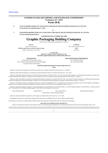 Thumbnail Graphic Packaging 10-K Annual Report 2016