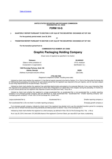 Thumbnail Graphic Packaging 10-Q Quarterly Report FY2018 