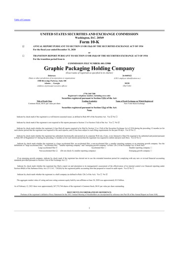 Thumbnail Graphic Packaging 10-K Annual Report 2020