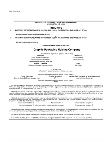Thumbnail Graphic Packaging 10-Q Quarterly Report FY2021 