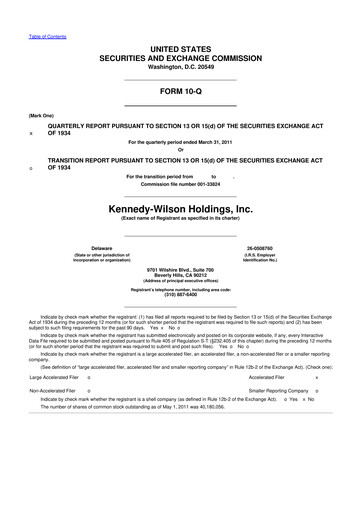 Thumbnail Kennedy Wilson 10-Q Quarterly Report FY 