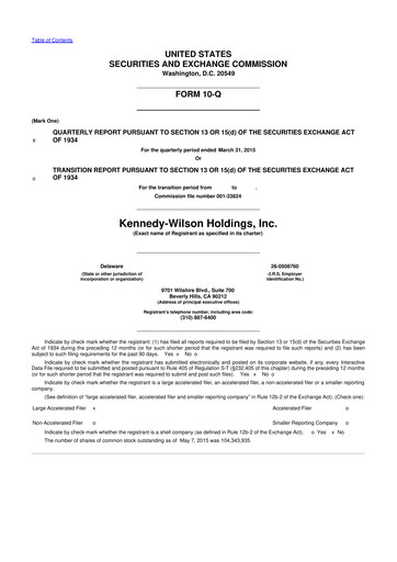Thumbnail Kennedy Wilson 10-Q Quarterly Report FY2015 