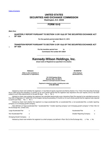 Thumbnail Kennedy Wilson 10-Q Quarterly Report FY2019 