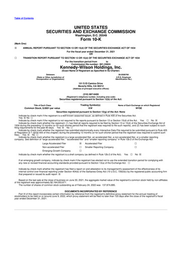 Miniature Kennedy Wilson 10-K Rapport annuel 2021